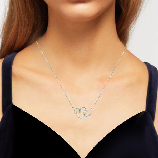 1/6 Cttw Diamond Double Heart Necklace for Women in Sterling Silver