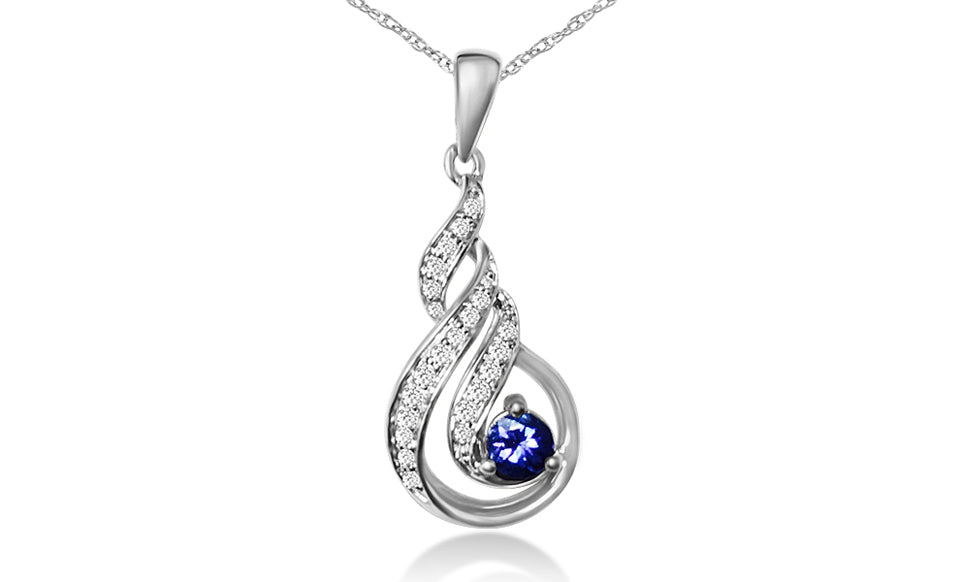 1/10 Cttw Diamond and Tanzanite Swirled Necklace in Rhodium Plated Silver