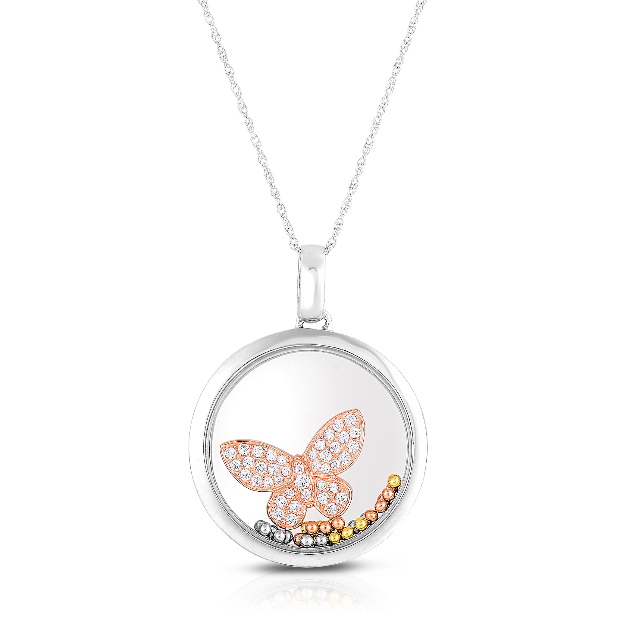 1/3 Cttw Diamond Shaker Butterfly Necklace in Rhodium Plated Sterling Silver