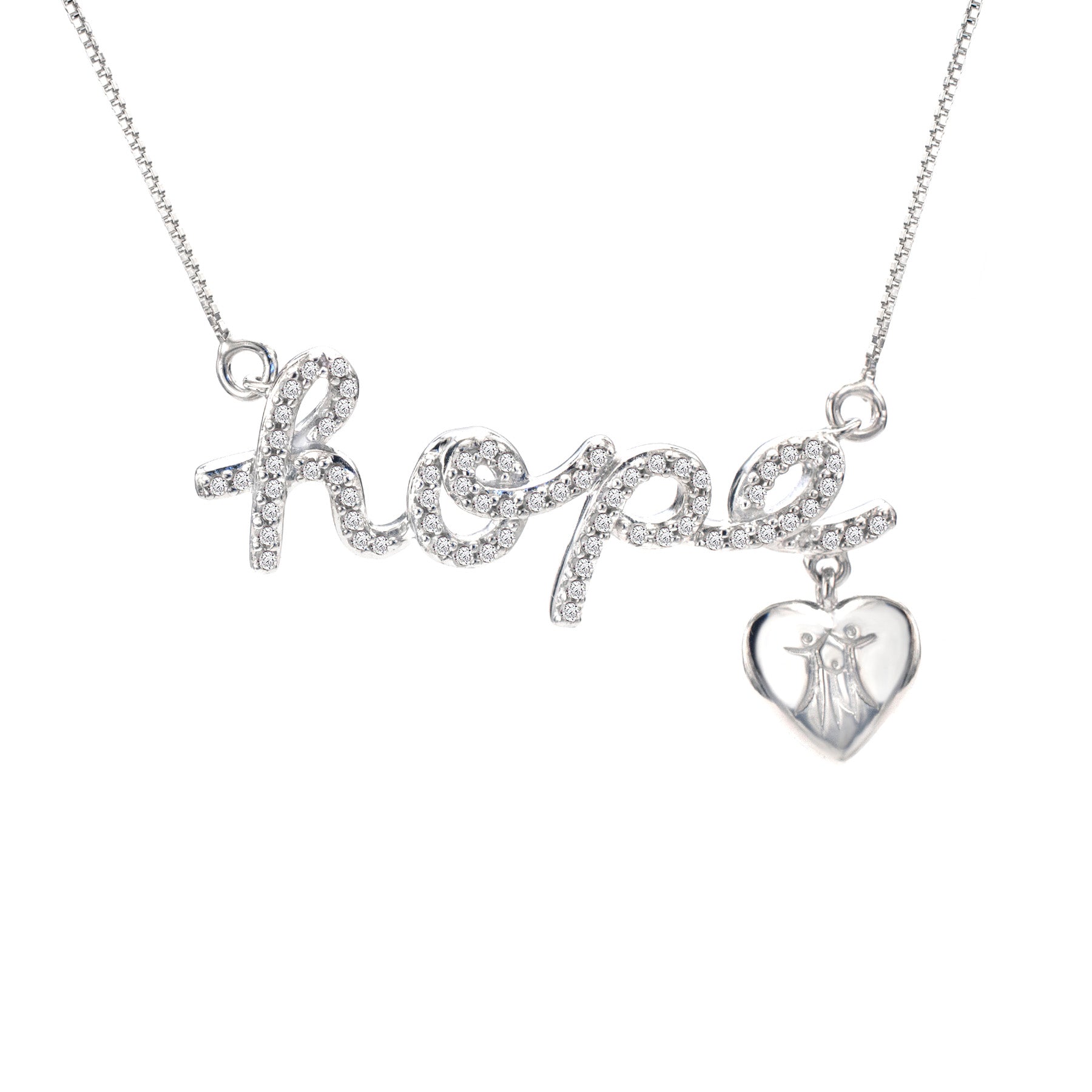1/3 Cttw Diamond Hope Necklace with Heart Charm in Rhodium Plated Silver