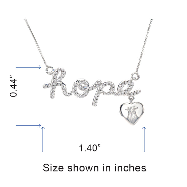 1/3 Cttw Diamond Hope Necklace with Heart Charm in Rhodium Plated Silver