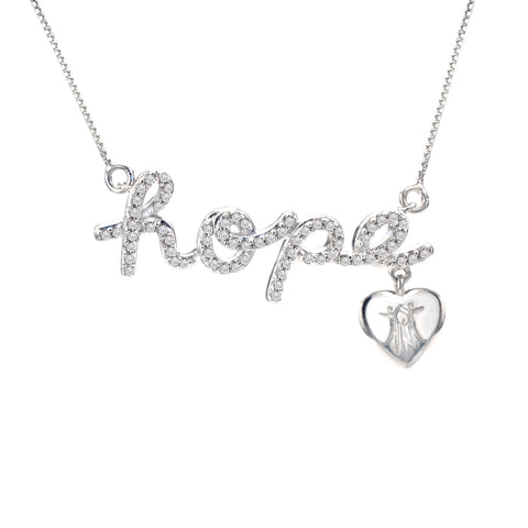 1/3 Cttw Diamond Hope Necklace with Heart Charm in Rhodium Plated Silver