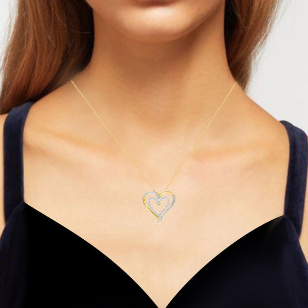 1/3 Cttw Diamond Double Heart Necklace for Women in Yellow Gold Plated Silver