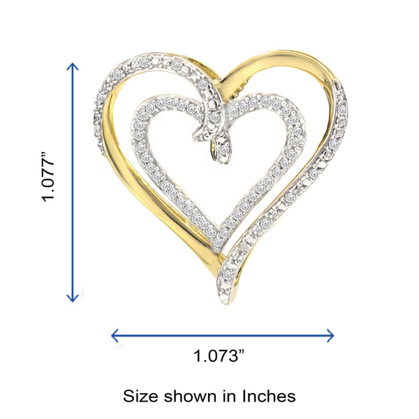 1/3 Cttw Diamond Double Heart Necklace for Women in Yellow Gold Plated Silver