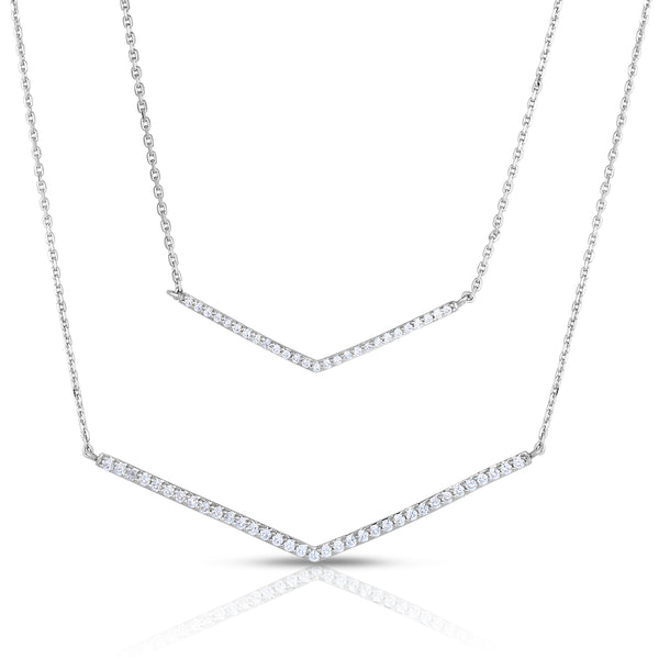 1/2 Cttw Diamond Double Bar Necklace in Rhodium Plated Sterling Silver