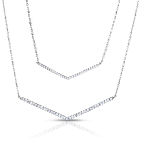 1/2 Cttw Diamond Double Bar Necklace in Rhodium Plated Sterling Silver