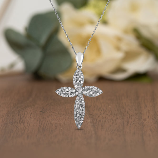 1/2 Cttw Diamond Twisted Cross Necklace in Sterling Silver