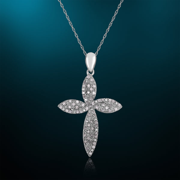 1/2 Cttw Diamond Twisted Cross Necklace in Sterling Silver