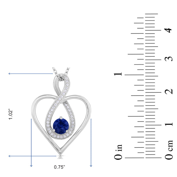 Lab Created Gemstone Infinity Heart Necklace Rhodium Plated Silver 18" Chain