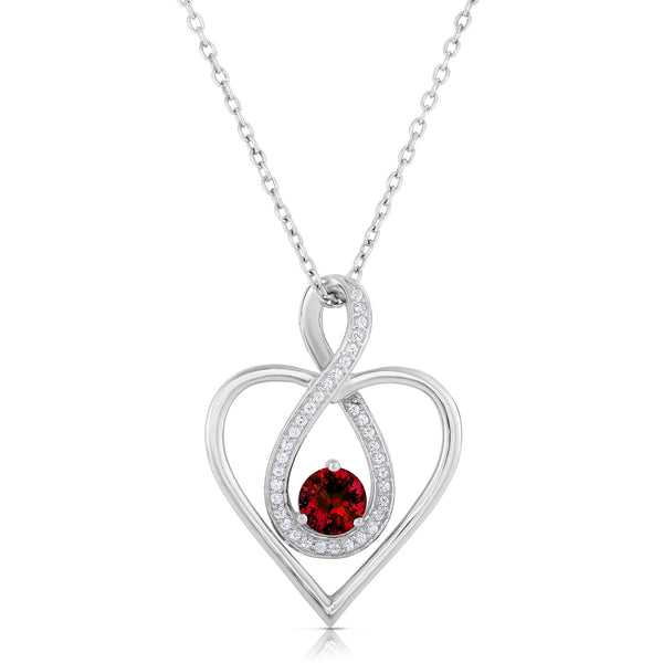 Lab Created Gemstone Infinity Heart Necklace Rhodium Plated Silver 18" Chain