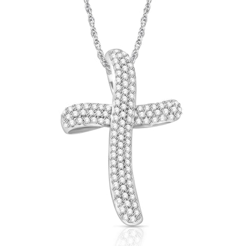 1 Cttw Diamond Curved Cross Necklace in Sterling Silver