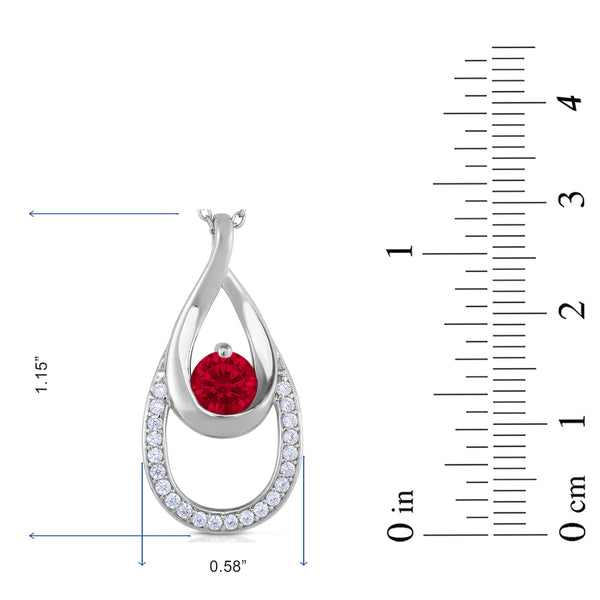 Laboratory Created Ruby Teardrop Necklace for Women in Rhodium Plated Silver