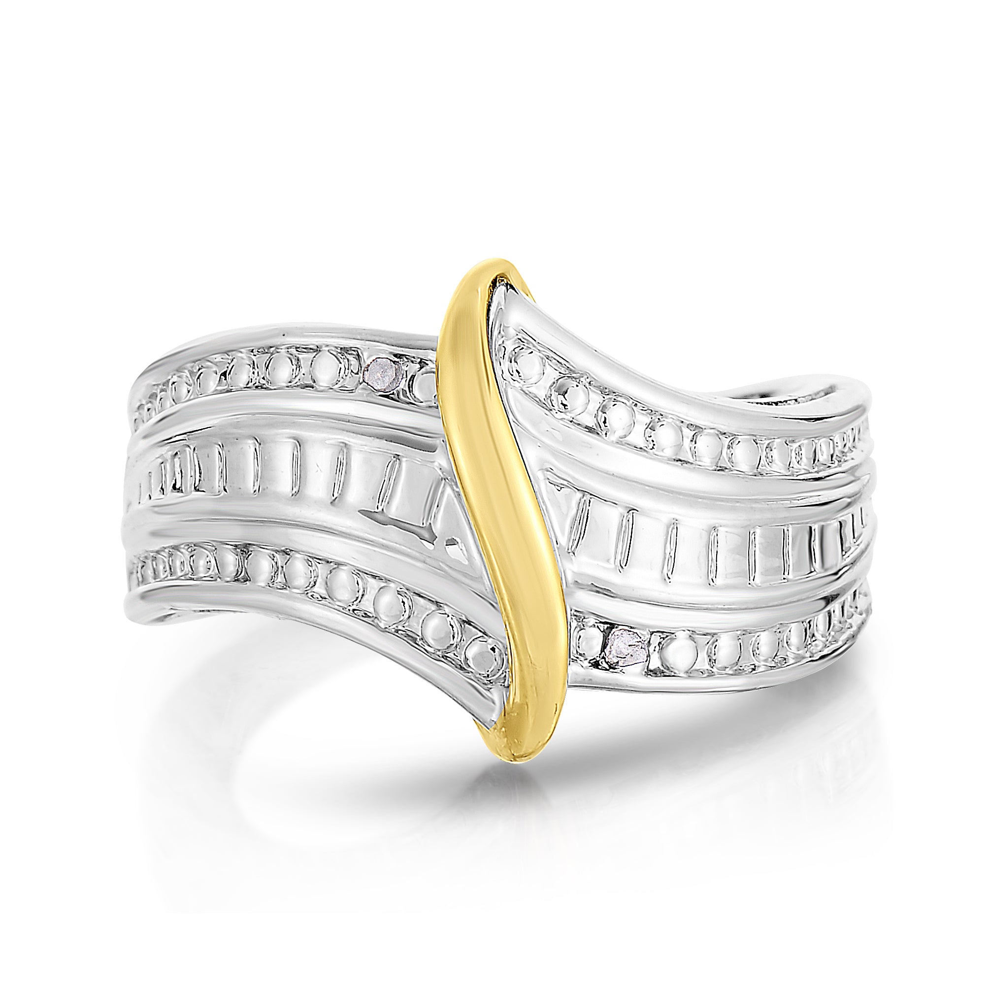 Two Tone Diamond Channel Set Wedding Band Size 7 Rhodium Plated Brass