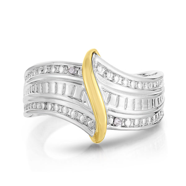 Two Tone Diamond Channel Set Wedding Band Size 7 Rhodium Plated Brass