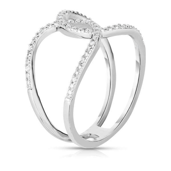 Thin Crossover Diamond Ring for Women in Sterling Silver