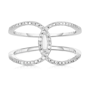 Thin Crossover Diamond Ring for Women in Sterling Silver