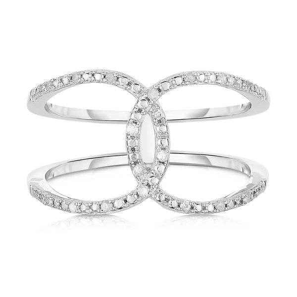 Thin Crossover Diamond Ring for Women in Sterling Silver