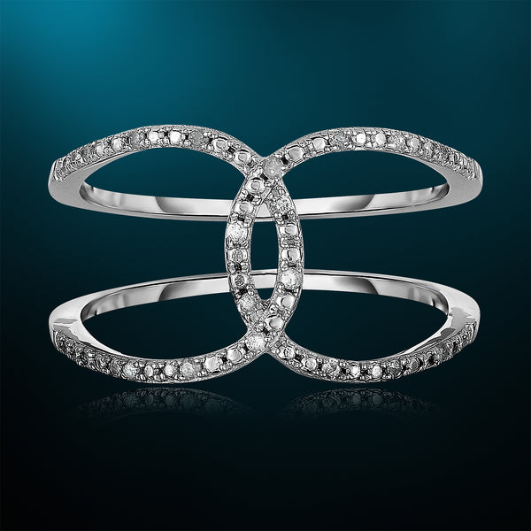 Thin Crossover Diamond Ring for Women in Sterling Silver