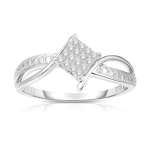 1/10 Cttw Diamond Princess Twist Promise Ring Rhodium Plated Silver