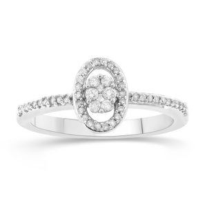 1/5 Cttw Diamond Oval Halo Promise Ring for Women in Rhodium Plated Silver