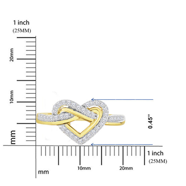 1/3 Cttw Diamond Knot Heart Promise Ring for Women Yellow Gold Plated Silver