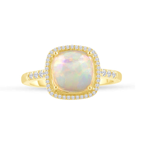 18K Yellow Gold Plated Silver Laboratory Created Opal White Topaz Ring for Women