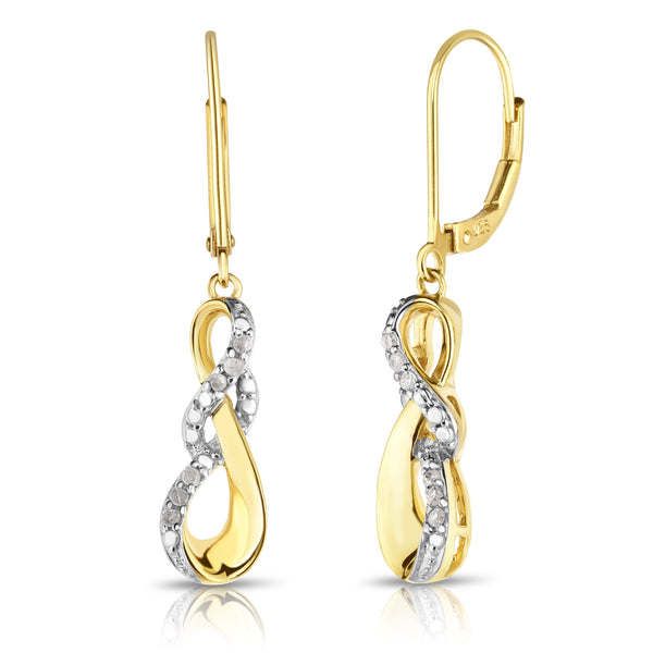 1/4 Cttw Diamond Infinity Earrings and Necklace in Yellow Gold Plated Silver