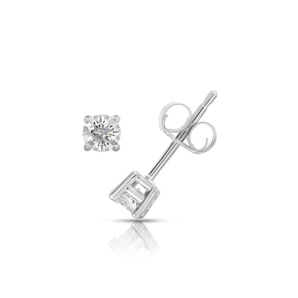 14K White Gold Diamond Stud Earrings Solitaire Round Brilliant Cut 4 Prong