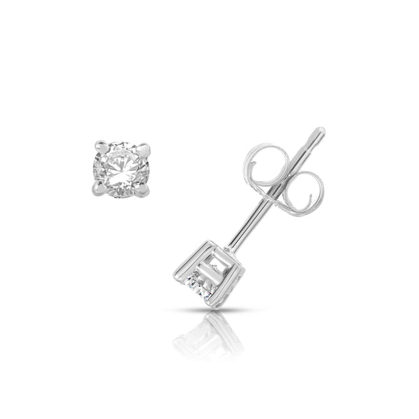 10K White Gold Solitaire Round Brilliant Cut 4 Prong Diamond Stud Earrings