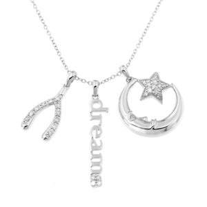 1/4 Cttw Diamond Star Dreams Charm Necklace 18 Inch Chain Rhodium Plated Silver