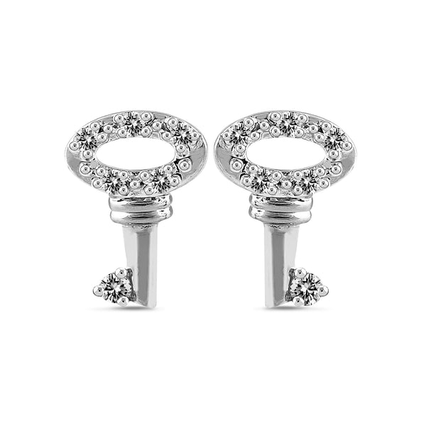 1/10 Cttw Diamond Key Earrings for Women in Sterling Silver