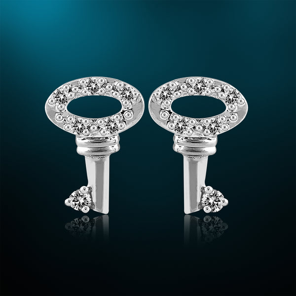 1/10 Cttw Diamond Key Earrings for Women in Sterling Silver