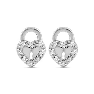 1/10 Cttw Diamond Heart Lock Earrings for Women in Sterling Silver