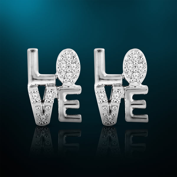 1/10 Cttw Diamond Love Stud Earrings for Women in Sterling Silver