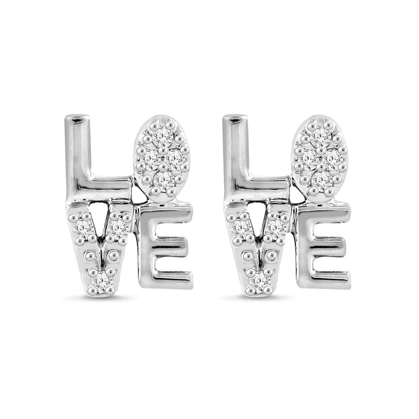1/10 Cttw Diamond Love Stud Earrings for Women in Sterling Silver
