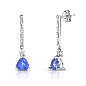 Tanzanite Drop Earrings in Rhodium Plated Sterling Silver