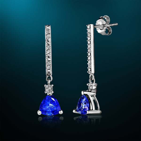 Tanzanite Drop Earrings in Rhodium Plated Sterling Silver