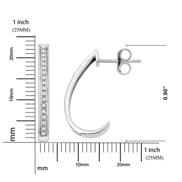 1/10 Cttw Diamond Round Hoop Earrings J Hoop in Rhodium Plated Sterling Silver