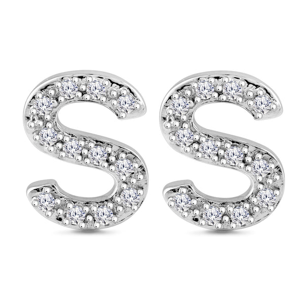 Alphabet Initial 1/10 Cttw Diamond Stud Earrings Silver Various Letters