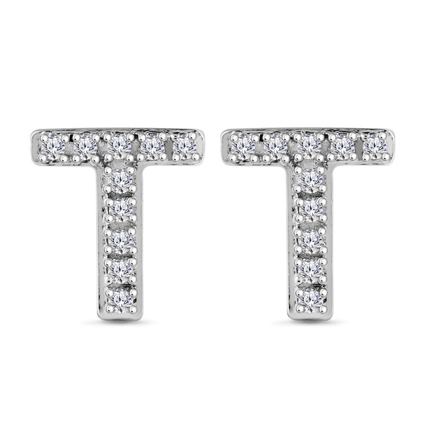 Alphabet Initial 1/10 Cttw Diamond Stud Earrings Silver Various Letters