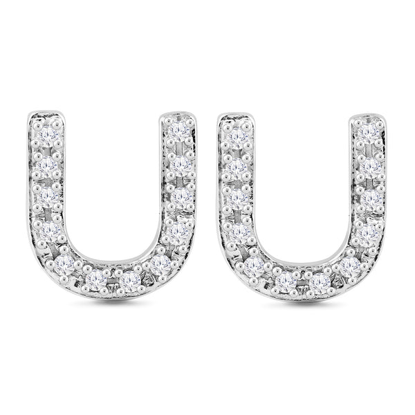 Alphabet Initial 1/10 Cttw Diamond Stud Earrings Silver Various Letters