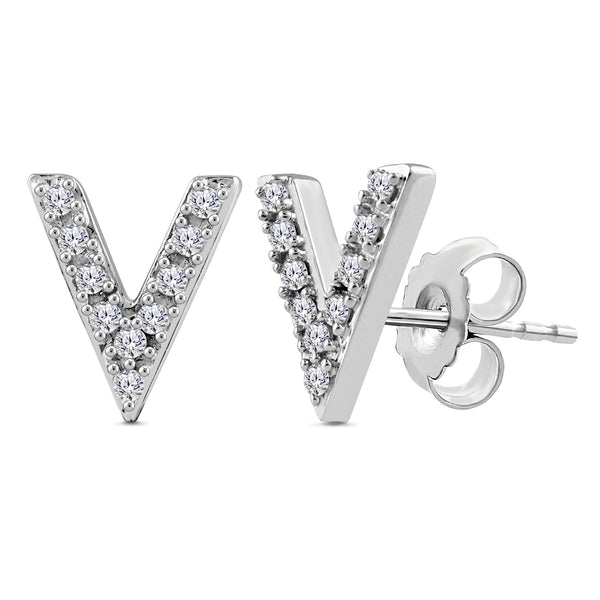 Alphabet Initial 1/10 Cttw Diamond Stud Earrings Silver Various Letters