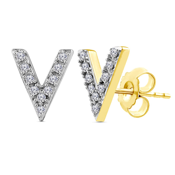 Alphabet Initial 1/10 Cttw Diamond Stud Earrings Silver Various Letters