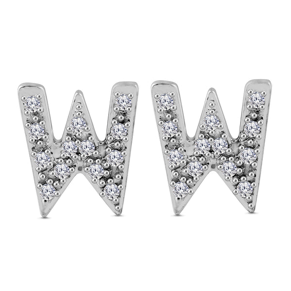 Alphabet Initial 1/10 Cttw Diamond Stud Earrings Silver Various Letters