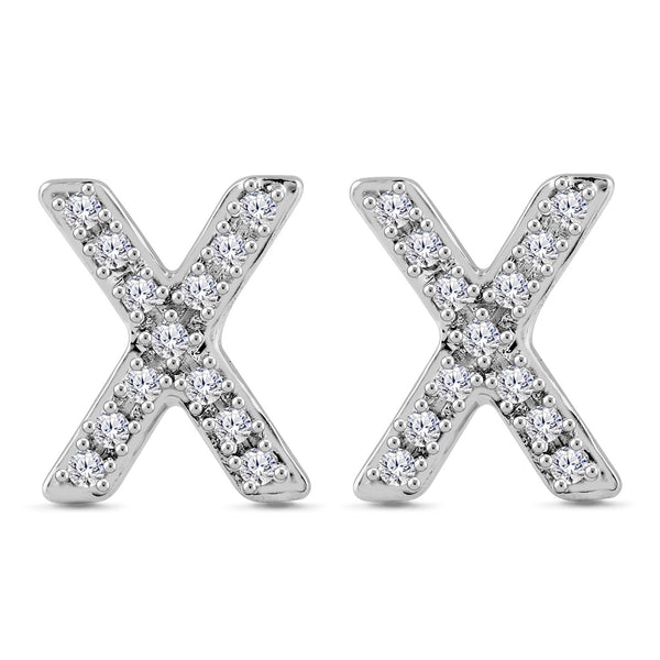 Alphabet Initial 1/10 Cttw Diamond Stud Earrings Silver Various Letters