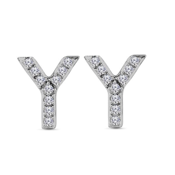 Alphabet Initial 1/10 Cttw Diamond Stud Earrings Silver Various Letters