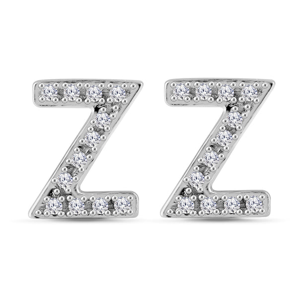 Alphabet Initial 1/10 Cttw Diamond Stud Earrings Silver Various Letters