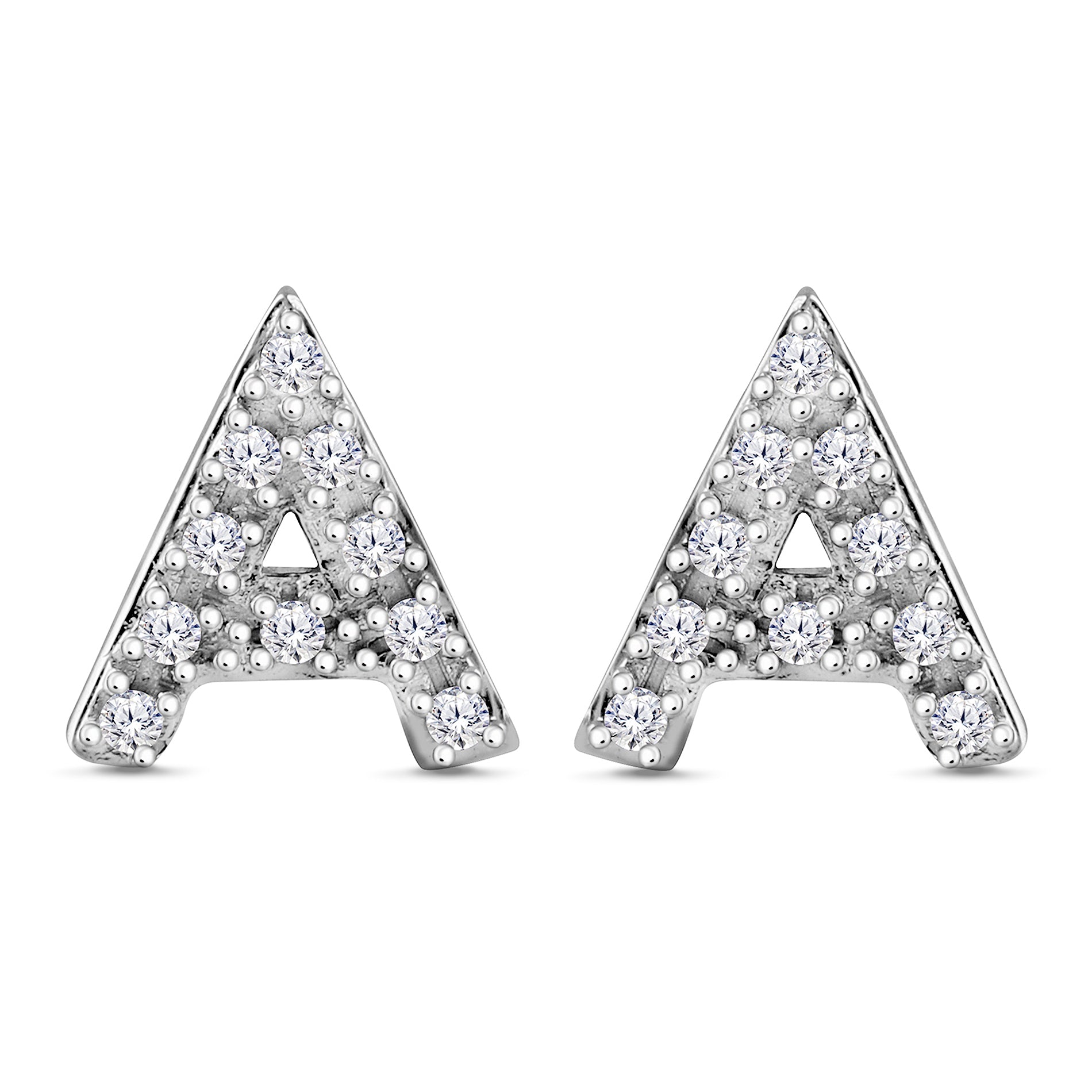 Alphabet Initial 1/10 Cttw Diamond Stud Earrings Silver Various Letters