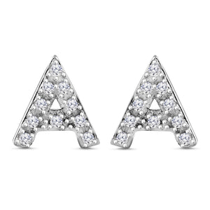 Alphabet Initial 1/10 Cttw Diamond Stud Earrings Silver Various Letters