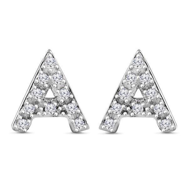 Alphabet Initial 1/10 Cttw Diamond Stud Earrings Silver Various Letters